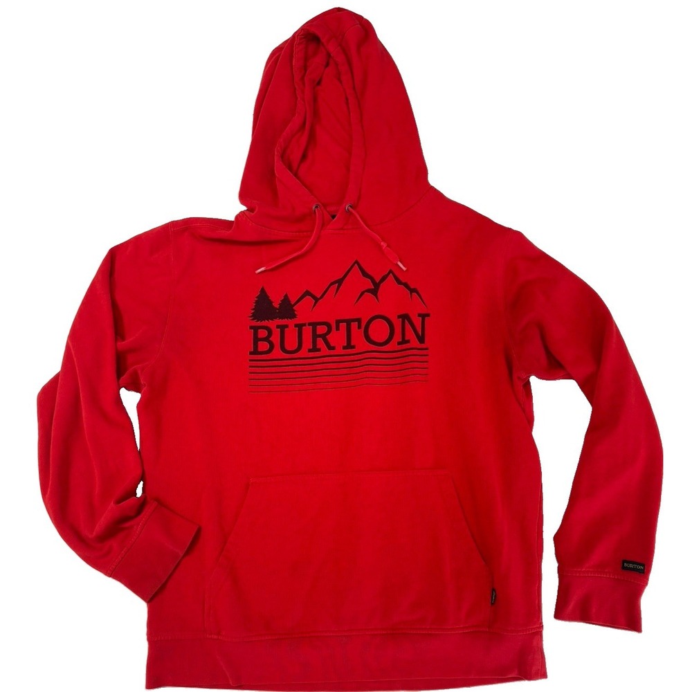 Burton Underhill Men's Large Red Fleece Hoodie Mountain Graphic Comfy Pullover